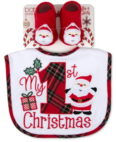 Baby Essentials Babies' My 1st Christmas Holiday Bib And Socks, 2-piece Set In Brown