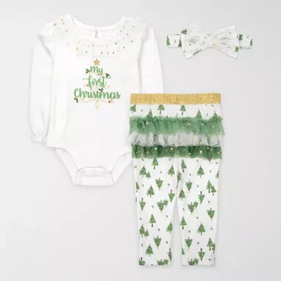 Baby Essentials My First Christmas Baby Girls 3-pc. Pant Set In Multi
