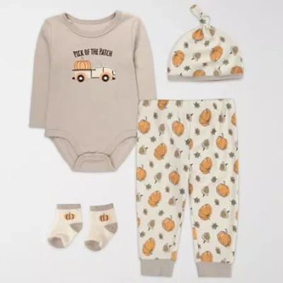 Baby Essentials Pumpkin Patch Baby Boys 4-pc. Baby Clothing Set In Sand