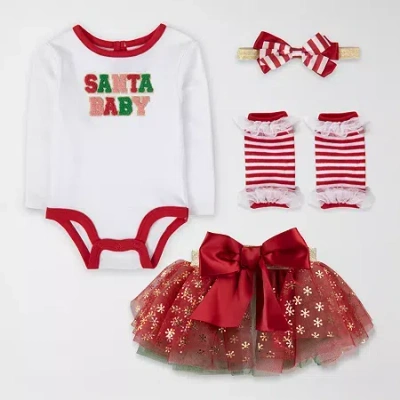 Baby Essentials Santa Baby Tutu Baby Girls 4-pc. Skirt Set In Multi