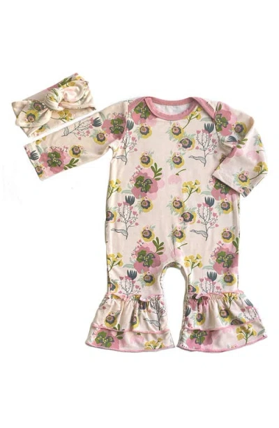 Baby Grey By Everly Grey Baby Grey Ruffle Romper & Head Wrap Set In Camellia