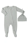 Baby Grey By Everly Grey Jersey Footie & Hat Set In Heather Grey Solid