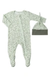 Baby Grey By Everly Grey Jersey Footie & Hat Set In Sage Doodle