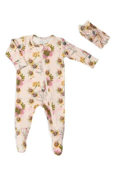 Baby Grey By Everly Grey Print Jersey Footie & Headband In Camellia