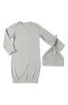 Baby Grey By Everly Grey Stripe Gown & Hat Set In Heather Grey Solid