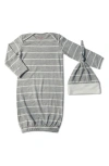 Baby Grey By Everly Grey Stripe Gown & Hat Set In Heather Grey Stripe