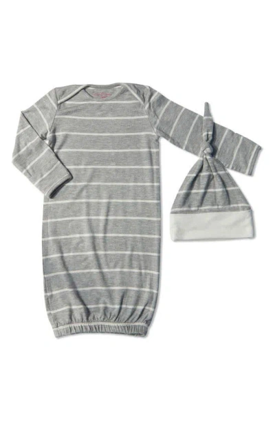 Baby Grey By Everly Grey Babies' Stripe Gown & Hat Set In Gray