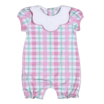 Baby Loren Kids' Girl's Jane Bib Bubble Romper In Pink Plaid