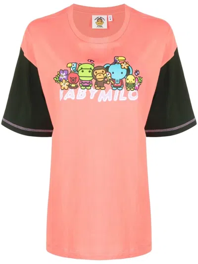 *baby Milo® Store By *a Bathing Ape® Colour-block Logo-print T-shirt In Pink