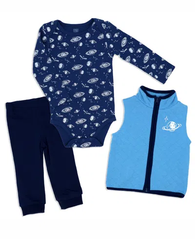 Baby Mode Baby Boys Bodysuit, Pants And Vest, 3 Piece Set In Navy