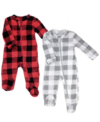 Baby Mode Baby Boys Or Baby Girls Fleece Zippered Footies, Pack Of 2 In Red And Gray