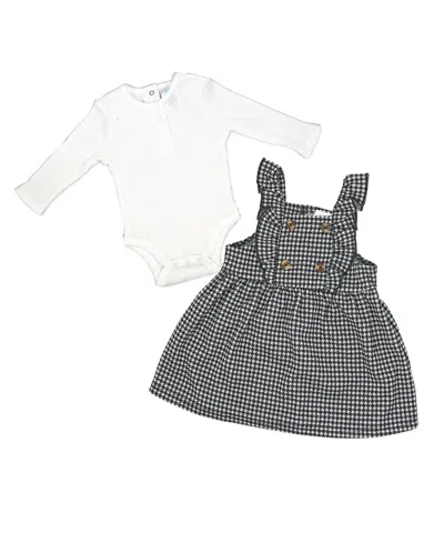 Baby Mode Baby Girls Bodysuit And Houndstooth Jumper, 2-piece Set In Cream,black