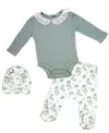 Baby Mode Baby Girls Floral Take Me Home Footed Layette, 3-piece Set In Aqua Blue