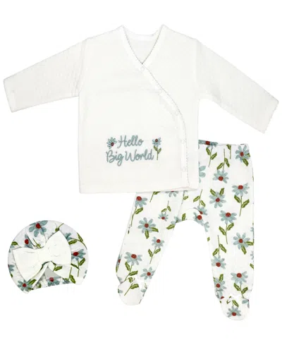Baby Mode Baby Girls' Long-sleeve Top Pant And Cap, 3-piece Set In Animal Print