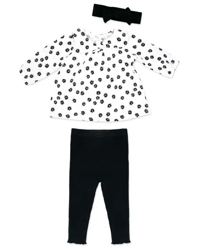 Baby Mode Baby Girls' Long-sleeve Top, Pant And Headband, 3-piece Set In Black