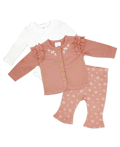 Baby Mode Baby Girls Misty Rose Bell Bodysuit, Pants And Jacket, 3-piece Set In Dusty Rose