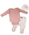 BABY MODE BABY GIRLS TAKE ME HOME 3 PIECE LAYETTE SET, MAUVE LEOPARD