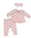 Baby Mode Baby Girls' Tiny Bows Print Top, Leggings And Headband, 3-piece Set In Pink
