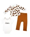 Baby Mode Baby Girls' Wildflower Short-sleeve Bodysuit, Jacket And Pants, 3-piece Set In Brown