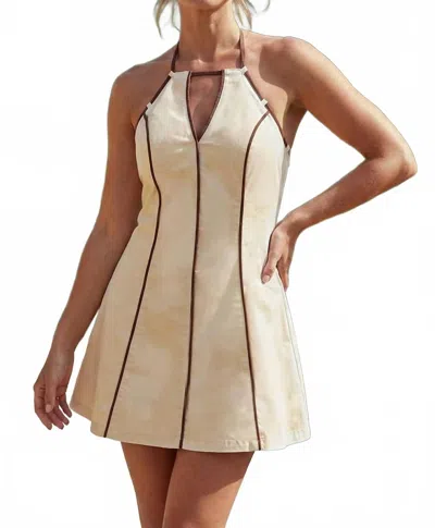 Baby Pink A-line Halter Mini Dress With Contrast Piping In Cream In White