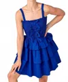 Baby Pink Allison Smocked Bow Tiered Mini Dress In Royal Blue In Blue