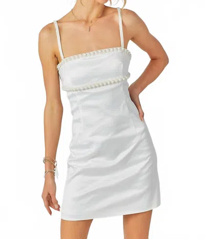 Baby Pink Beaded Trim Mini Dress In White