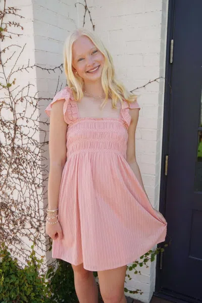 Baby Pink Blushing Petals Flutter Sleeve Dress In Rose Dawn In Pink