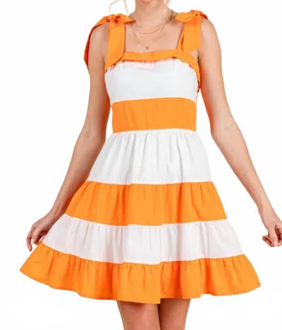 Baby Pink Color Block Mini Dress With Shoulder Strap In Orange & White In Multi