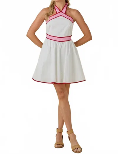 Baby Pink Colorblock Strap Design Halter Neck Mini Dress In White