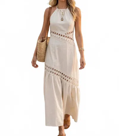 Baby Pink Cutwork Lace Trimmed Maxi Dress In Ecru In White