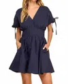 Baby Pink Double V-neck Dropped Shoulder Mini Dress In Navy In Blue