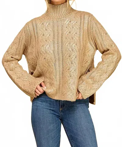Baby Pink Foiled Mock Neck Sweater Top In Classic Taupe In Brown
