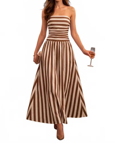 Baby Pink Mocha Stripe Dress In Brown
