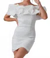 Baby Pink Off The Shoulder Big Ruffle Mini Dress In White In White