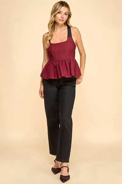 Baby Pink Racer Back Babydoll Halter Top In Maroon In Red