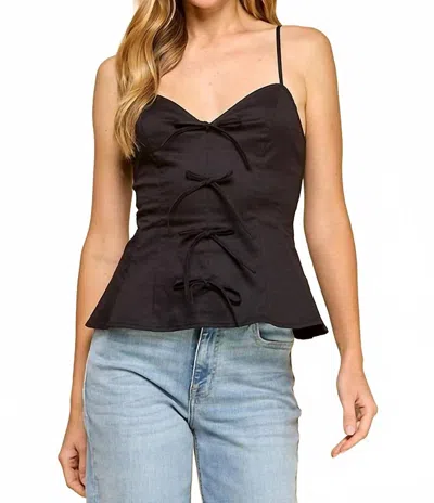 Baby Pink Ribbon Detail Cami Top In Black