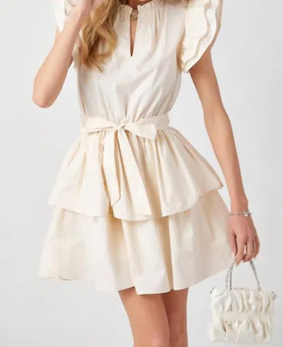 Baby Pink Ruffle Sleeve Dress In Taupe In White