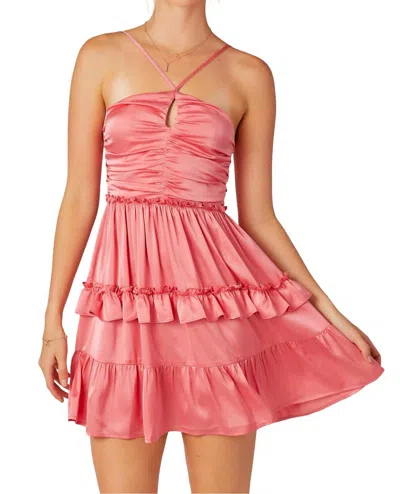 Baby Pink Satin Mini Dress In Coral In Pink