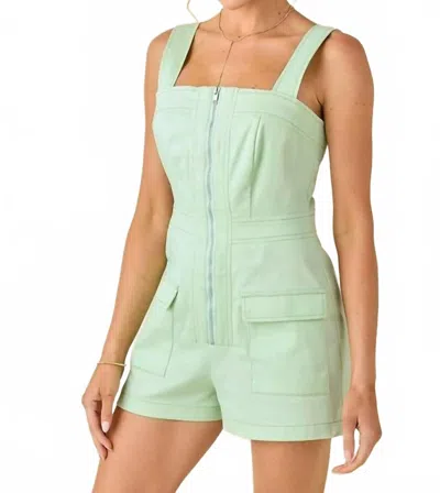 Baby Pink Sleeveless Cotton Blend Romper In Mint In Green
