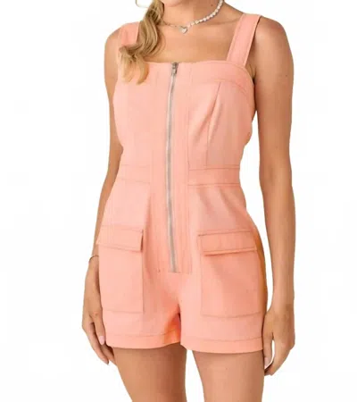 Baby Pink Sleeveless Front Zip Romper In Salmon In Multi