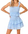 Baby Pink Smocked Ruffle Mini Dress In Sky Blue In Blue