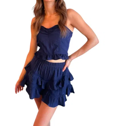 Baby Pink Snappy Ruffled And Lace Shorts In Navy In Blue