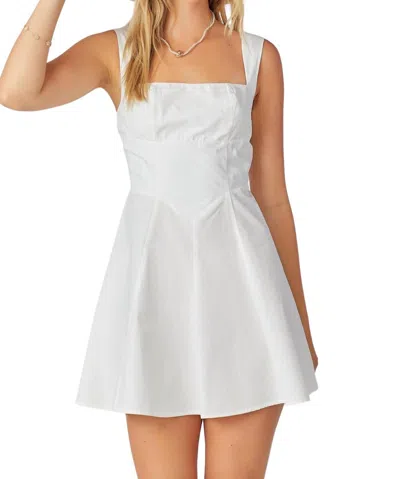 Baby Pink Square Neck Mini Skater Dress In White