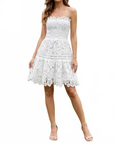 Baby Pink Strapless Crochet Lace Mini Dress In White