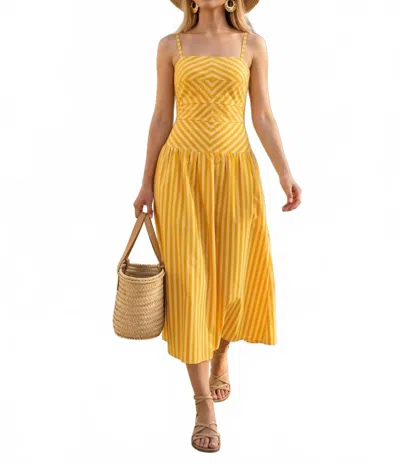 Baby Pink Striped Midi Dress In Yellow