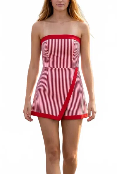 Baby Pink Striped Tube Wrap Romper In Red In Pink