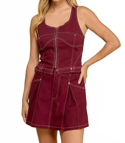 Baby Pink Tank & Mini Skort Set In Burgundy In White