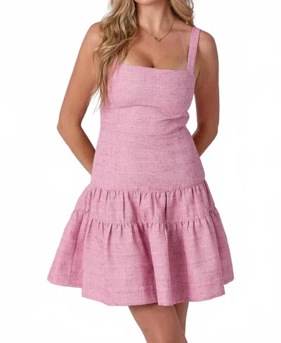 Baby Pink Tweed Tiered Sleeveless Mini Dress In Pink