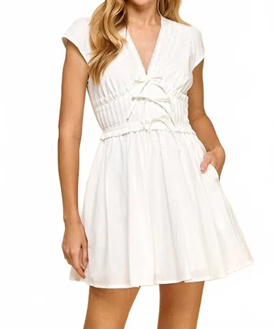 Baby Pink V-neck Mini Dress In White