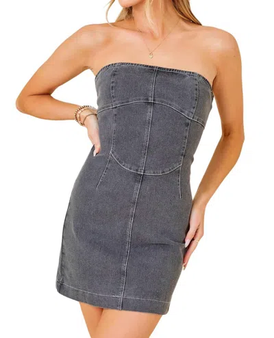 Baby Pink Women's Stitchwork Strapless Slim Denim Dress In Black Denim In Gray